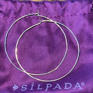 Silpada 925 Silver Thin Textured Hoop Earrings 2.75”